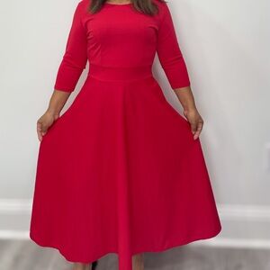 Red Midi Elegant Dress for Women’s Size Spandex